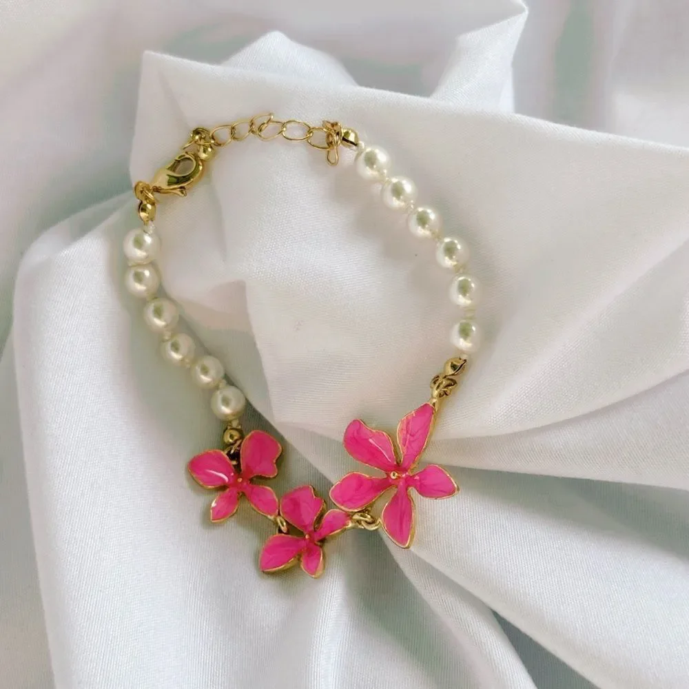 vintage pink flower bracelet A541